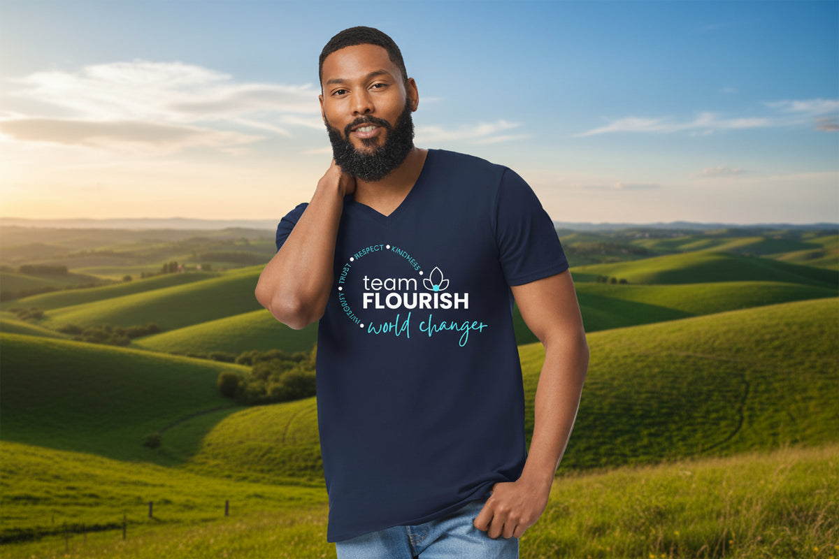 Team Flourish Unisex V Neck Glitter