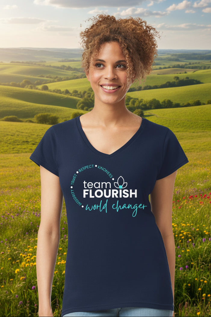 Team Flourish Women's V Neck Glitter