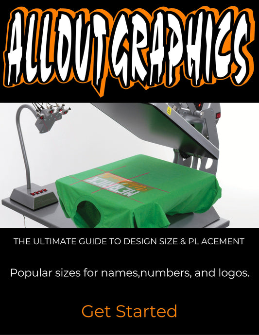 Recommended size(s) for each placement on Shirts, Seatshirts, Hats, Bags, and Sports Jerseys