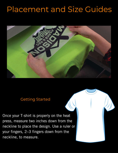 Recommended size(s) for each placement on Shirts, Seatshirts, Hats, Bags, and Sports Jerseys