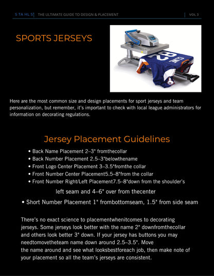 Recommended size(s) for each placement on Shirts, Seatshirts, Hats, Bags, and Sports Jerseys