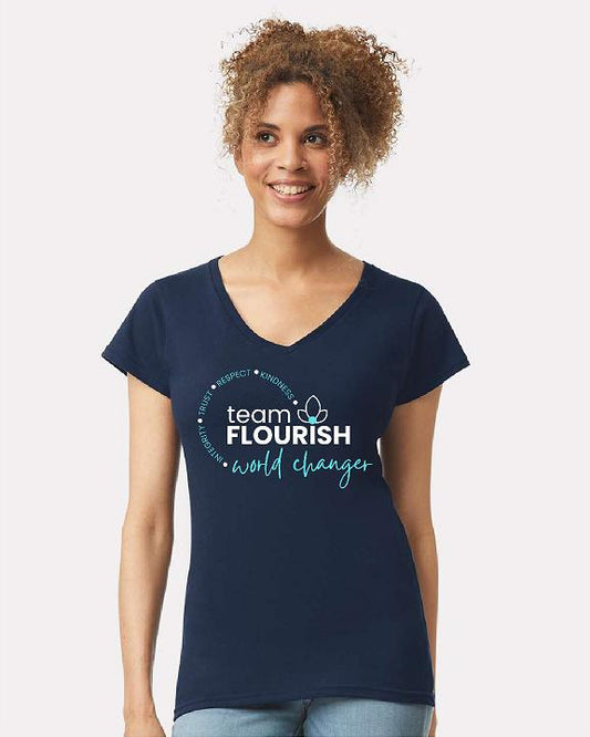 Team Flourish Women's V Neck Glitter